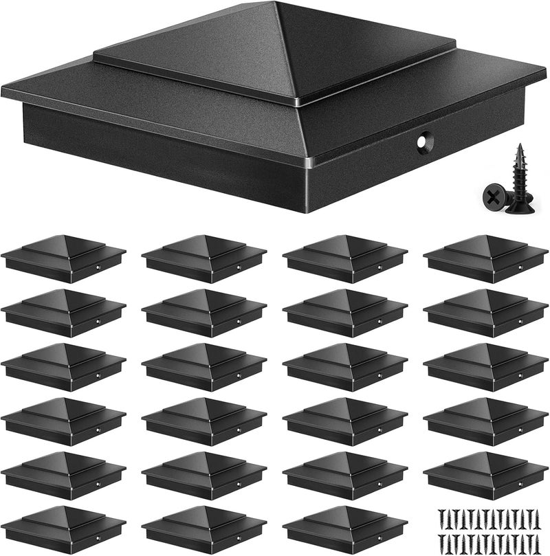 toscoco 4x4 Aluminum Pyramid Post Caps for Actual 3.5" x 3.5" Wood Posts, Heavy-Duty Fence Post Caps Cover for Cedar Fence Deck Mailbox - Weatherproof, Rust-Resistant, Matte Black Finish-24 Pack - Image 1