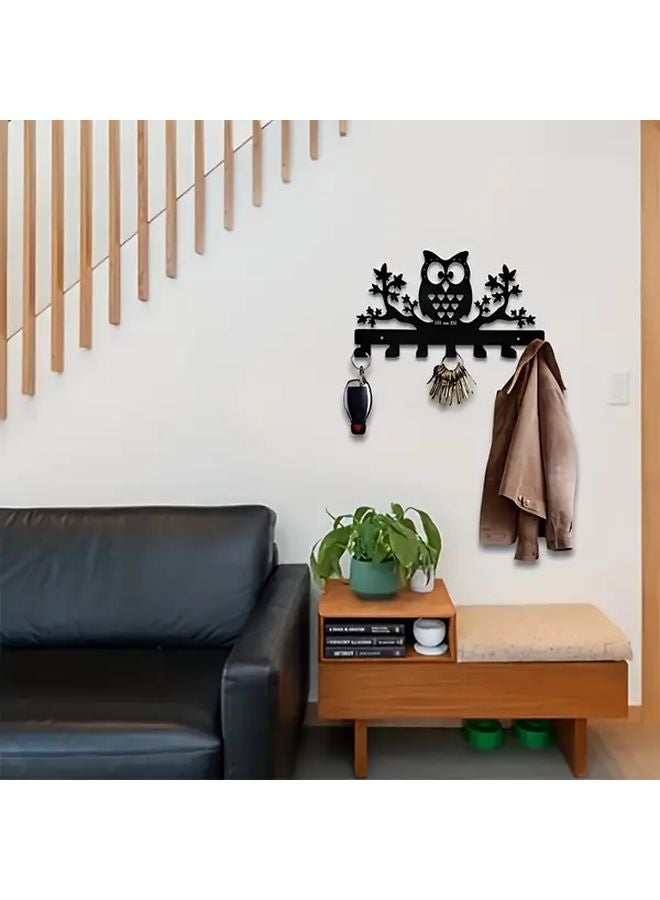 Black Contemporary Owl Metal Key Box Wall Mounted Decorative Key Rack With 7 Hooks - Image 4