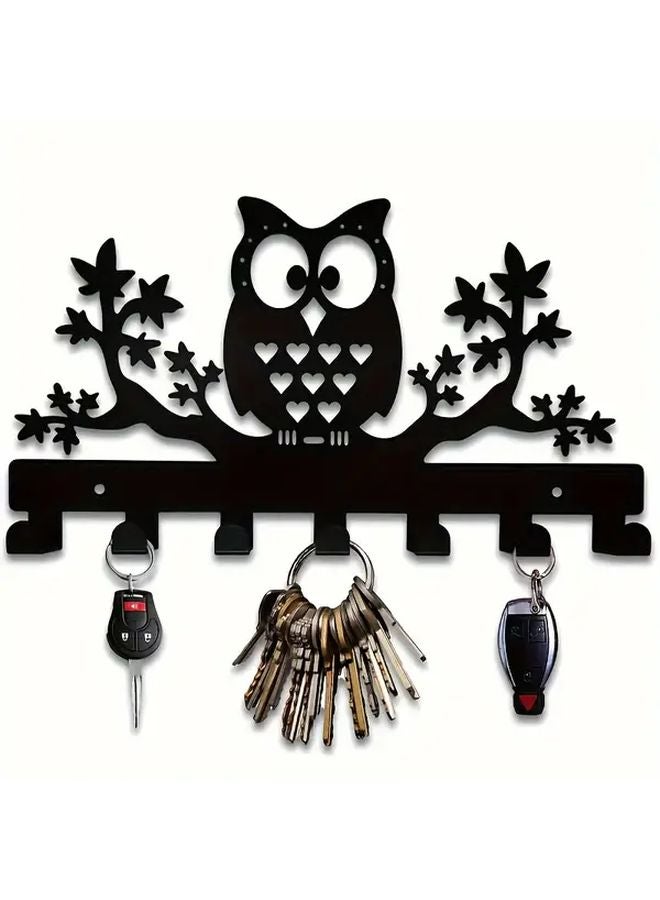 Black Contemporary Owl Metal Key Box Wall Mounted Decorative Key Rack With 7 Hooks - Image 1