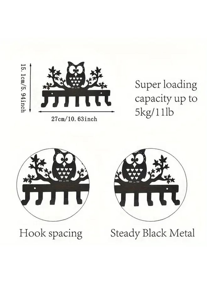 Black Contemporary Owl Metal Key Box Wall Mounted Decorative Key Rack With 7 Hooks - Image 5