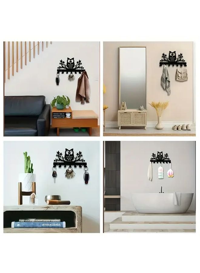 Black Contemporary Owl Metal Key Box Wall Mounted Decorative Key Rack With 7 Hooks - Image 3