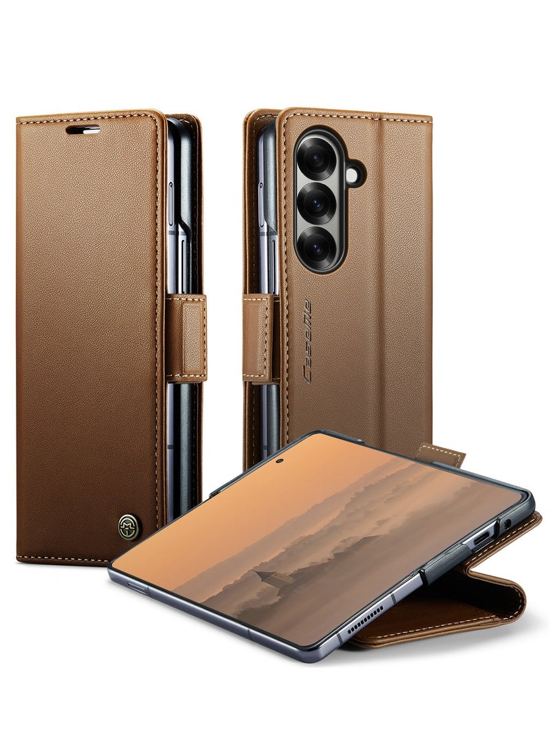 CaseMe For Samsung Galaxy Z Fold 7 Cover, PU Leather Flip Cover with Card Holder, RFID Blocking Magnetic Closure, Foldable Stand, Shockproof Wallet Case - Image 1