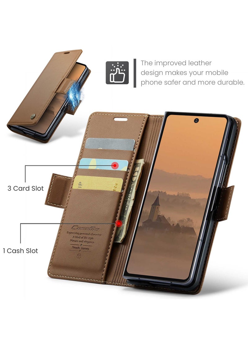 CaseMe For Samsung Galaxy Z Fold 7 Cover, PU Leather Flip Cover with Card Holder, RFID Blocking Magnetic Closure, Foldable Stand, Shockproof Wallet Case - Image 2