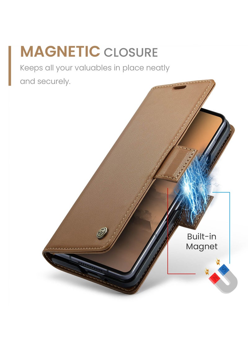 CaseMe For Samsung Galaxy Z Fold 7 Cover, PU Leather Flip Cover with Card Holder, RFID Blocking Magnetic Closure, Foldable Stand, Shockproof Wallet Case - Image 3