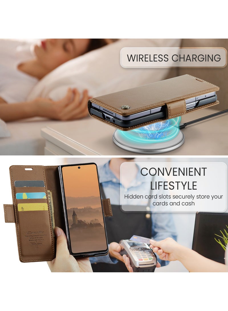 CaseMe For Samsung Galaxy Z Fold 7 Cover, PU Leather Flip Cover with Card Holder, RFID Blocking Magnetic Closure, Foldable Stand, Shockproof Wallet Case - Image 4