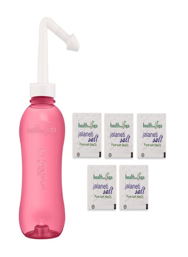 HealthAndYoga® Jala Neti Pot Squeeze Bottle (325 ml) + HealthAndYoga® Pure Jal Neti Salt Sachets (Pack of 5)- For Blocked Nose, Cold & Headaches- Valve Button Controls Water Flow- Nasal Wash Detox Kit - Image 1