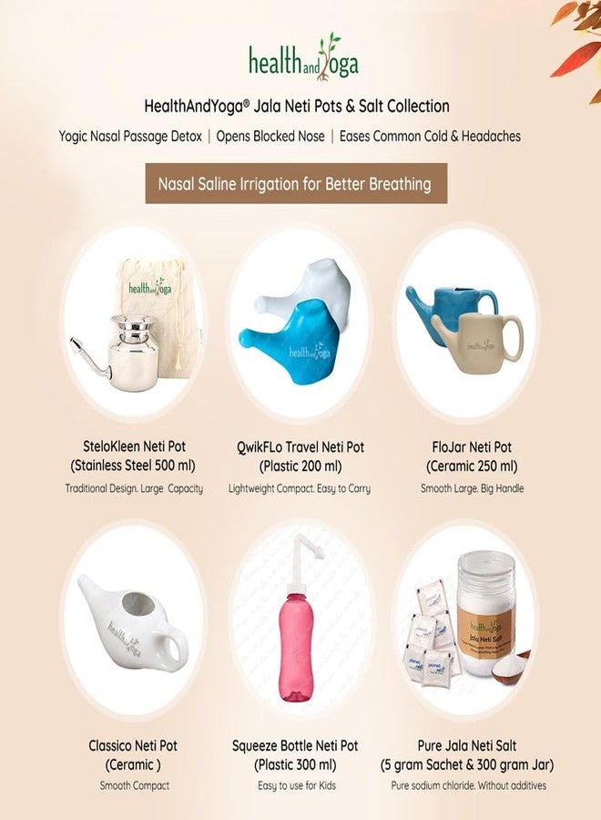 HealthAndYoga® Jala Neti Pot Squeeze Bottle (325 ml) + HealthAndYoga® Pure Jal Neti Salt Sachets (Pack of 5)- For Blocked Nose, Cold & Headaches- Valve Button Controls Water Flow- Nasal Wash Detox Kit - Image 4