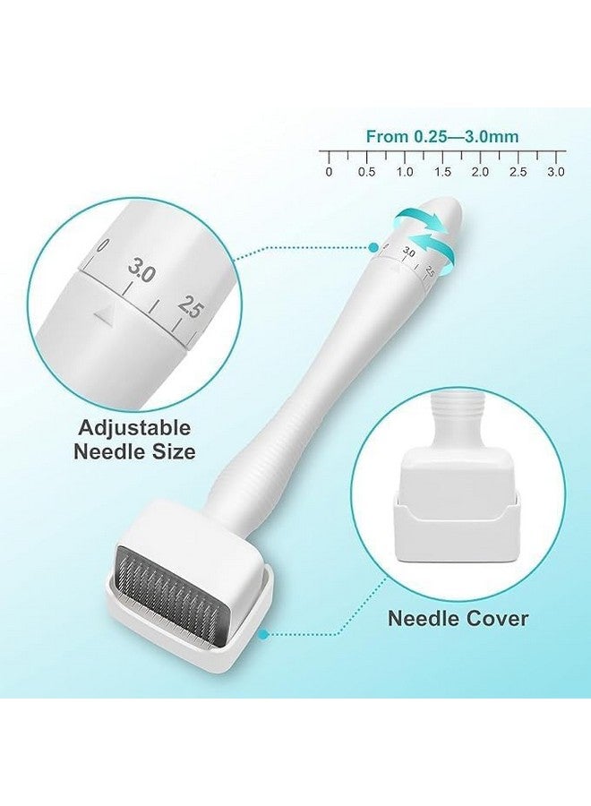 Adjustable Derma Stamp with 100 Needles, 0.25-3.0mm Microneedling Tool, Anti-slip Design, White - Image 3