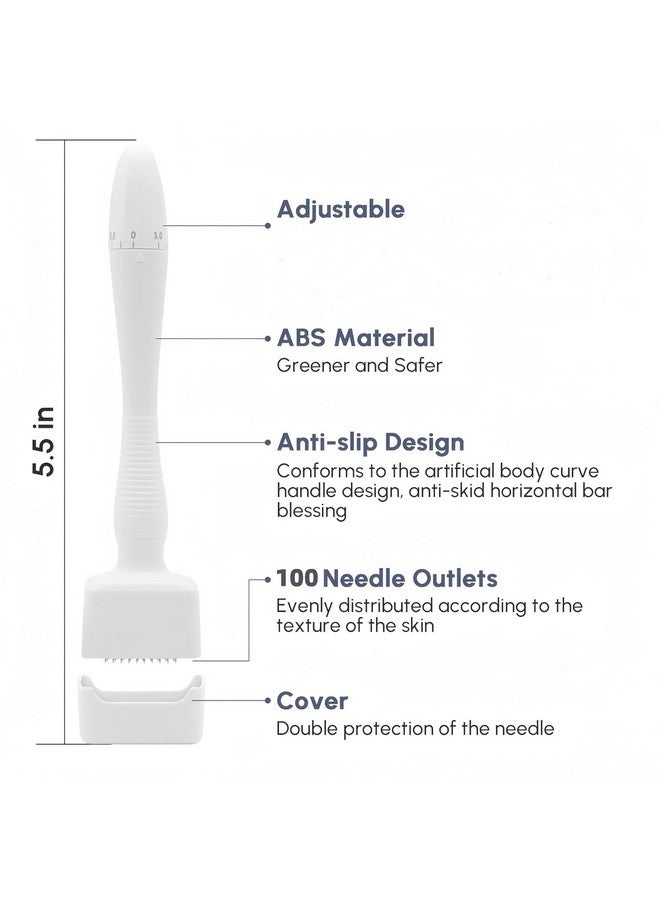 Adjustable Derma Stamp with 100 Needles, 0.25-3.0mm Microneedling Tool, Anti-slip Design, White - Image 5