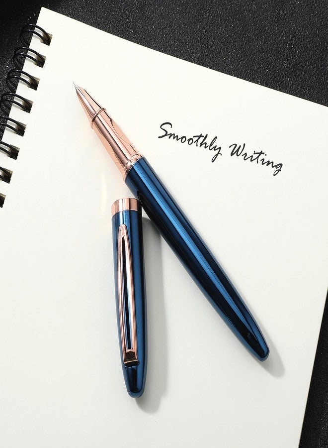 Amaxiu Metal Black Fountain Pen Set, 0.38mm Fine Nib Fountain Pen with 10 3.4mm Ink Cartridges and 1 Converter Smooth Writing Luxury Calligraphy Pen Office School Supplies Gift(Blue) - Image 3