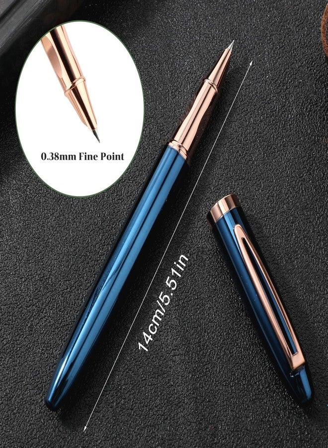 Amaxiu Metal Black Fountain Pen Set, 0.38mm Fine Nib Fountain Pen with 10 3.4mm Ink Cartridges and 1 Converter Smooth Writing Luxury Calligraphy Pen Office School Supplies Gift(Blue) - Image 2