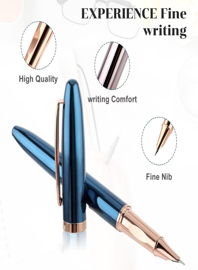 Amaxiu Metal Black Fountain Pen Set, 0.38mm Fine Nib Fountain Pen with 10 3.4mm Ink Cartridges and 1 Converter Smooth Writing Luxury Calligraphy Pen Office School Supplies Gift(Blue) - Image 4