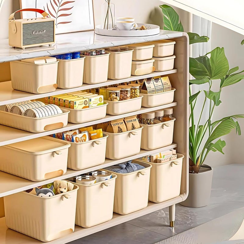 HOOPVOOL صناديق تخزين بلاستيكية متعددة الأغراض قابلة للتكديس مع أغطية، صناديق قابلة للتكديس للمنزل والمطبخ، مثل الكتب، الملابس، الوجبات الخفيفة، الألعاب. (مجموعة جميع الأحجام، الكل) - Image 4