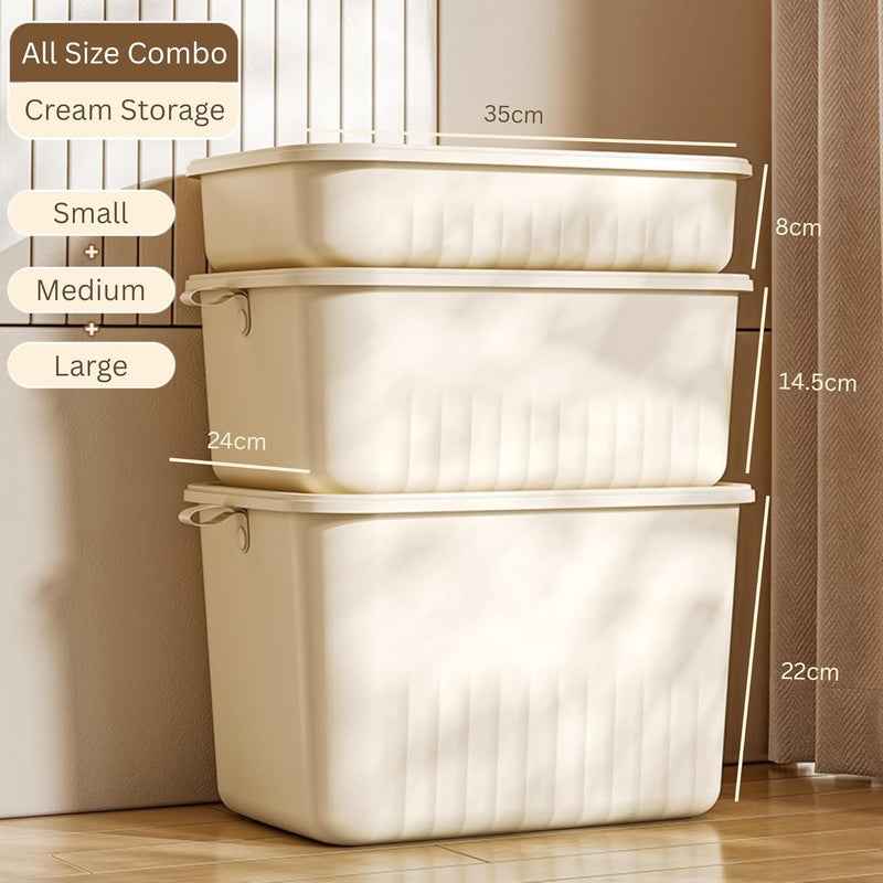 HOOPVOOL صناديق تخزين بلاستيكية متعددة الأغراض قابلة للتكديس مع أغطية، صناديق قابلة للتكديس للمنزل والمطبخ، مثل الكتب، الملابس، الوجبات الخفيفة، الألعاب. (مجموعة جميع الأحجام، الكل) - Image 2