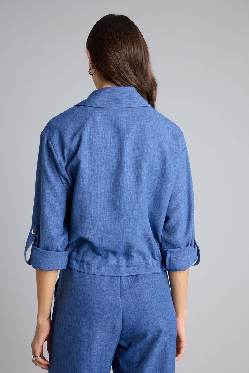 DeFacto Blue Woman Regular Fit Shirt Collar Blazer Casual - Image 5