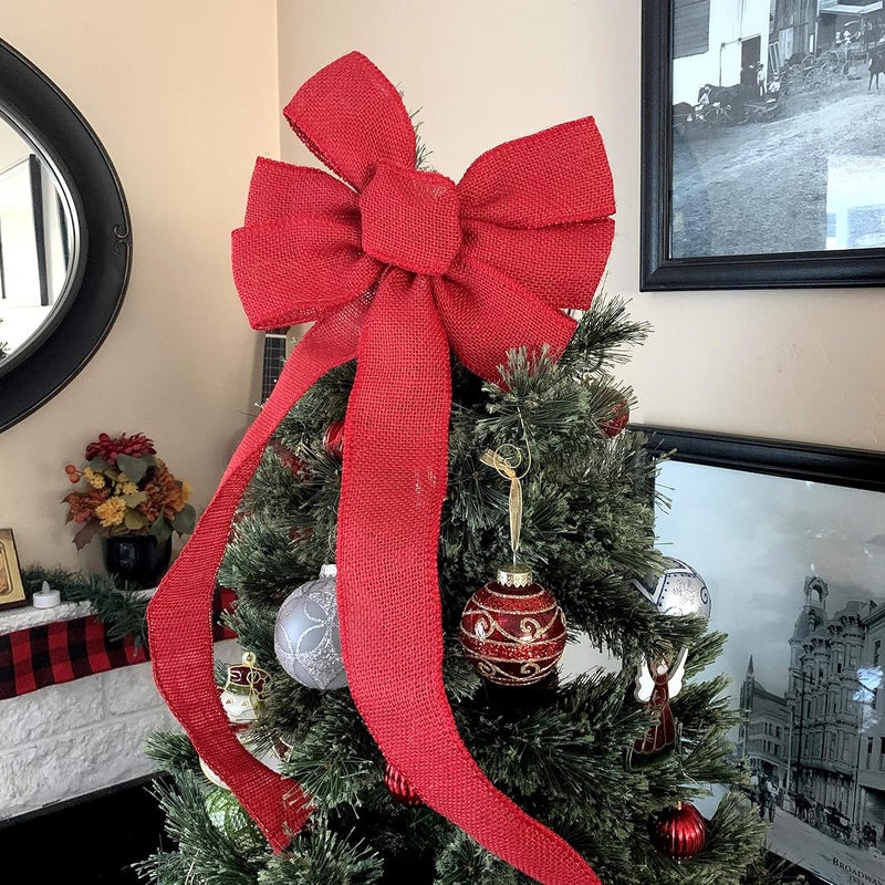 GiftWrap Etc. رباط خيش أحمر لزينة عيد الميلاد - 10 بوصة عرض، 18 بوصة طول ذيول، قمة شجرة، ريفي، باب أمامي لعيد الحب، يوم الرئيس، يوم الذكرى، 4 يوليو - Image 5