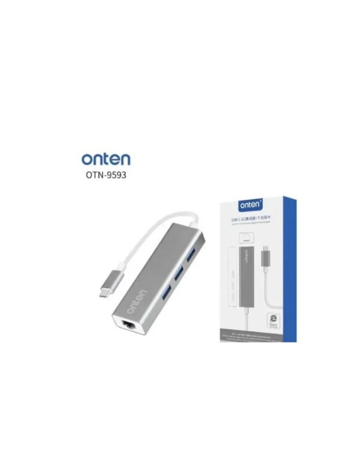 onten Otn-9593 Usb-c To-3-port Hub With Gigabit Ethernet Adapter 4 In 1 - Image 1