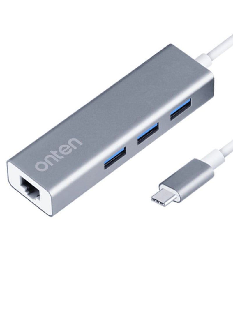 onten Otn-9593 Usb-c To-3-port Hub With Gigabit Ethernet Adapter 4 In 1 - Image 2
