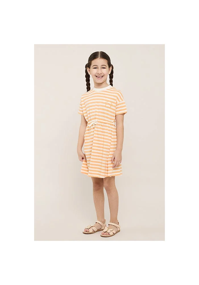 أر أند بي Striped Flared Dress with Crew Neck and Short Sleeves
