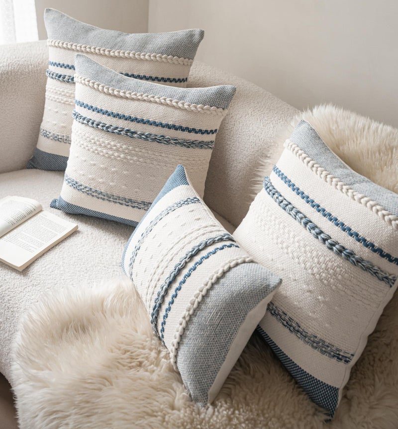 Cethom Boho Lumbar Pillow Covers 14x36 Inch Long, Blue Textured Decorative Couch Pillow Cases for Farmhouse Home Decor, Accent Cushion Cover for Sofa, Bed, Living Room, Bedroom, Pack of 1 - Image 5