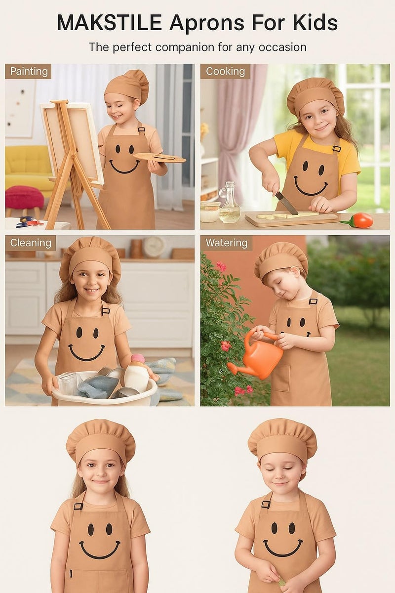 Switchon Polyester Waterproof Adjustable Kids Multi purpose Cooking Apron with a chef cap School Apron - for Kids unisex apron-Proudly made in india (Beige, 6 Yrs to 12 Yrs) - Image 4