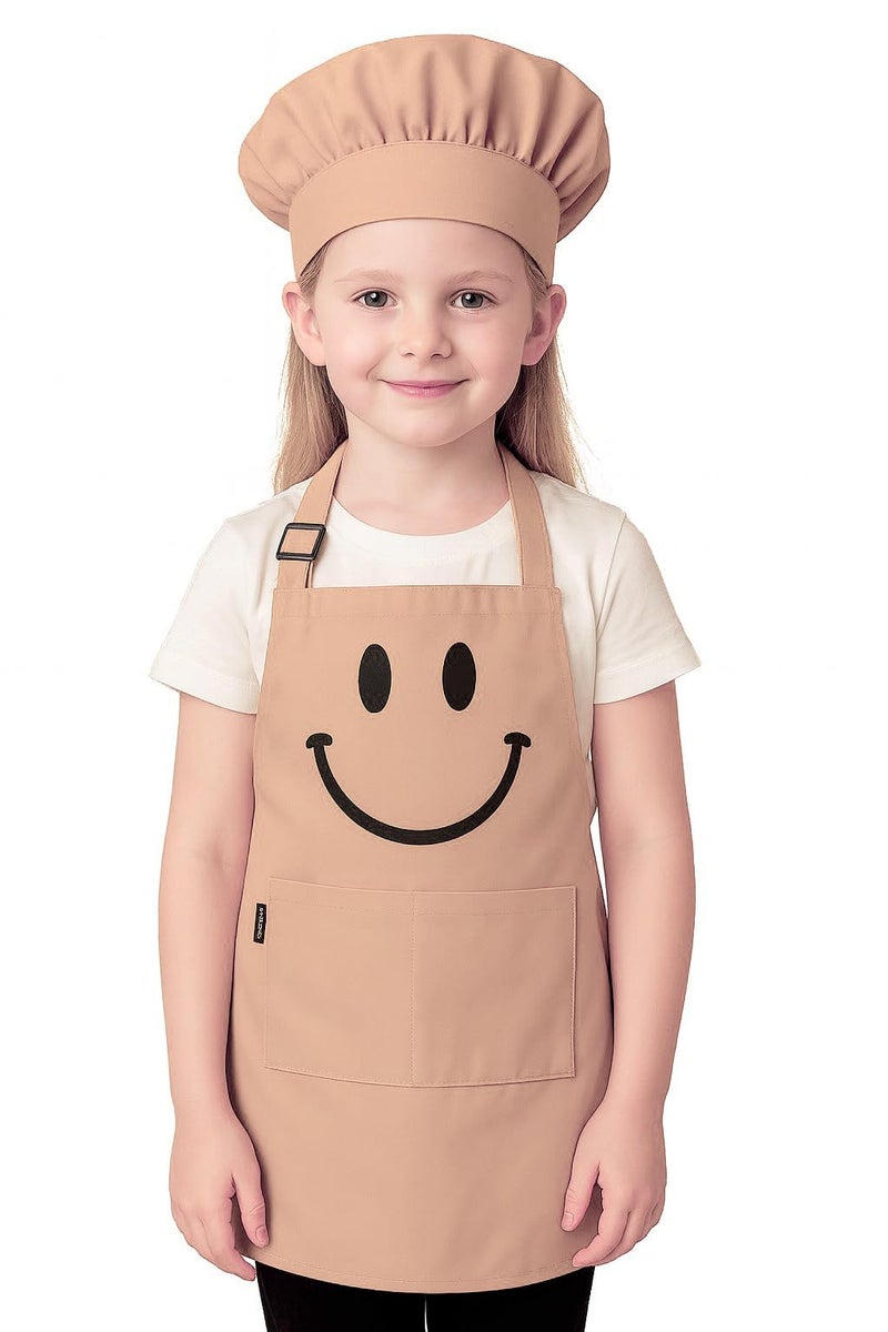Switchon Polyester Waterproof Adjustable Kids Multi purpose Cooking Apron with a chef cap School Apron - for Kids unisex apron-Proudly made in india (Beige, 6 Yrs to 12 Yrs) - Image 1