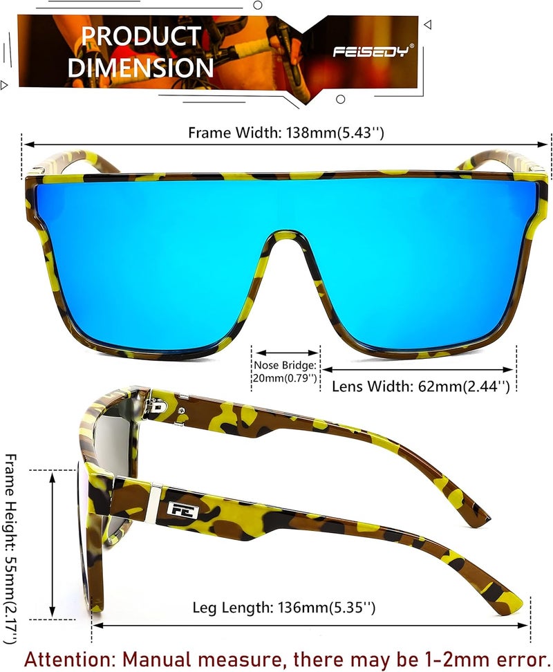 FEISEDY Fashion Flat Top Sunglasses Trendy Oversized Square Shades Women Men UV400 B2996 - Image 5