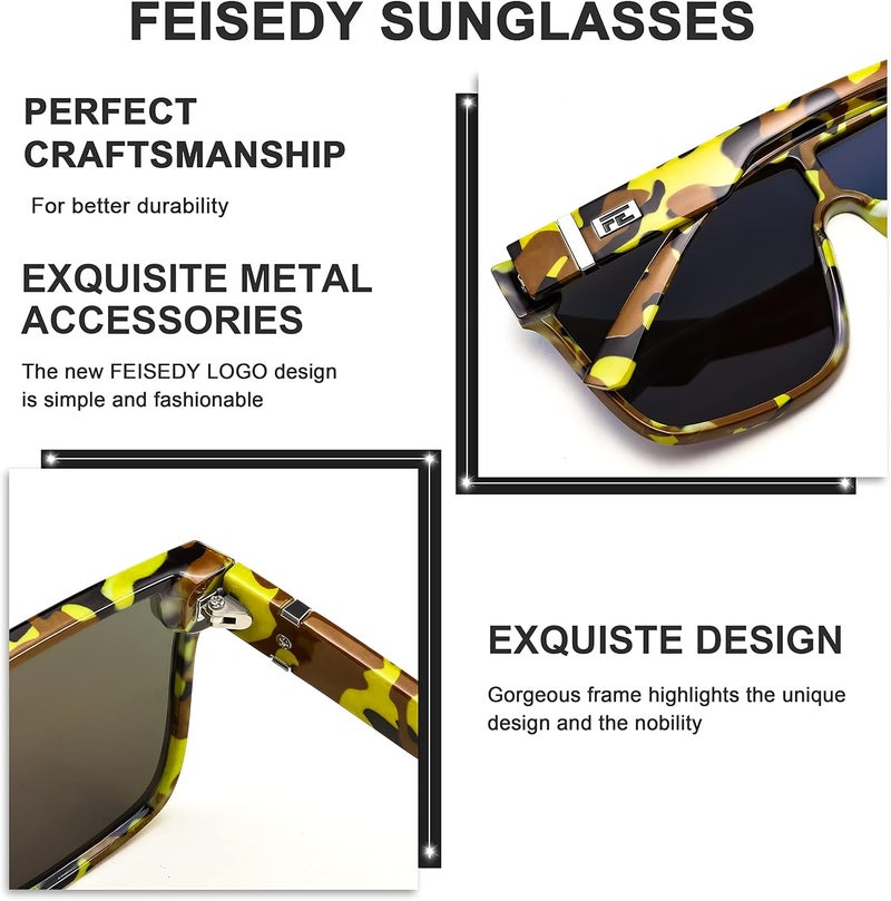 FEISEDY Fashion Flat Top Sunglasses Trendy Oversized Square Shades Women Men UV400 B2996 - Image 4