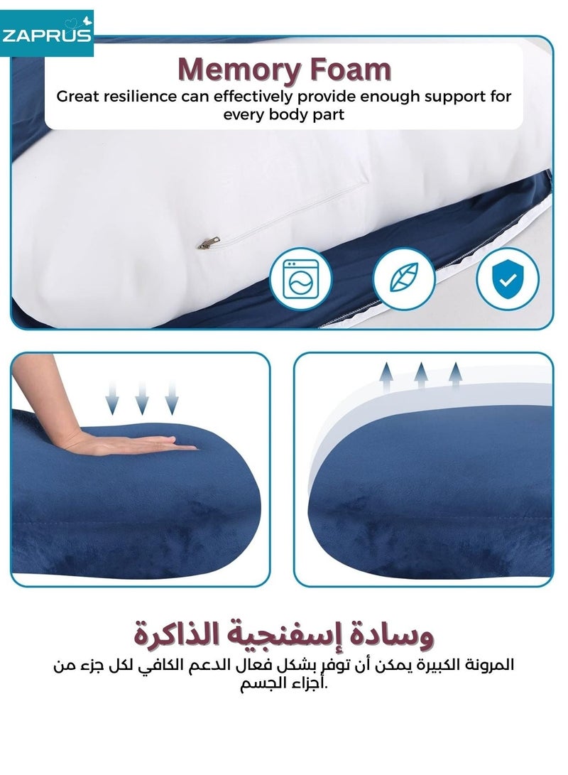 Zaprus Pregnancy Pillow Memory Foam G-Shape –  Full Body Support Maternity Pillow for Sleeping, Back, Hip & Belly Pain Relief, Ergonomic Support for Side & Stomach Sleeping, Comfortable Prenatal Pillow Blue - Image 4