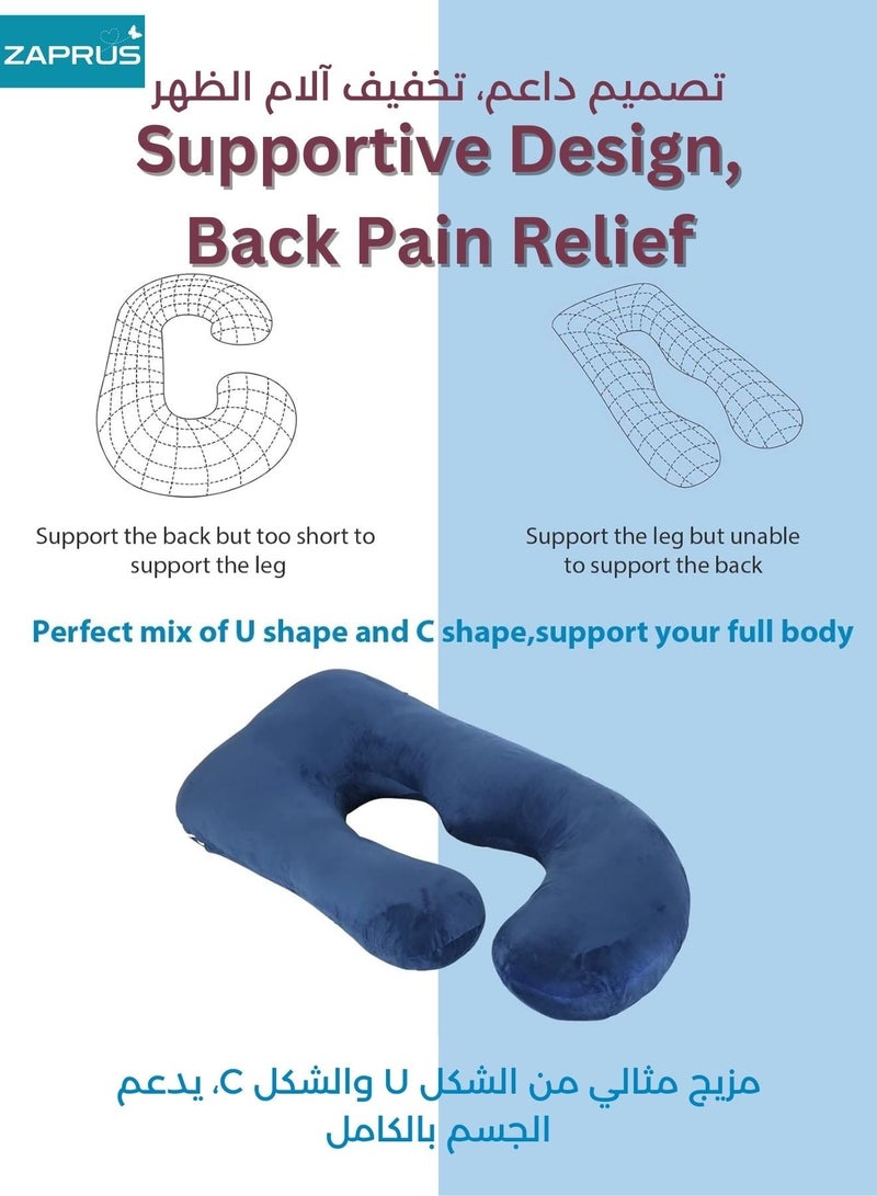 Zaprus Pregnancy Pillow Memory Foam G-Shape –  Full Body Support Maternity Pillow for Sleeping, Back, Hip & Belly Pain Relief, Ergonomic Support for Side & Stomach Sleeping, Comfortable Prenatal Pillow Blue - Image 3