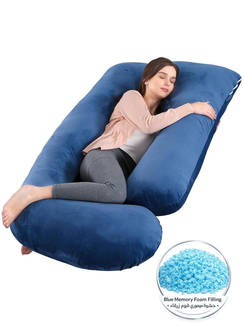 Zaprus Pregnancy Pillow Memory Foam G-Shape –  Full Body Support Maternity Pillow for Sleeping, Back, Hip & Belly Pain Relief, Ergonomic Support for Side & Stomach Sleeping, Comfortable Prenatal Pillow Blue - Image 1
