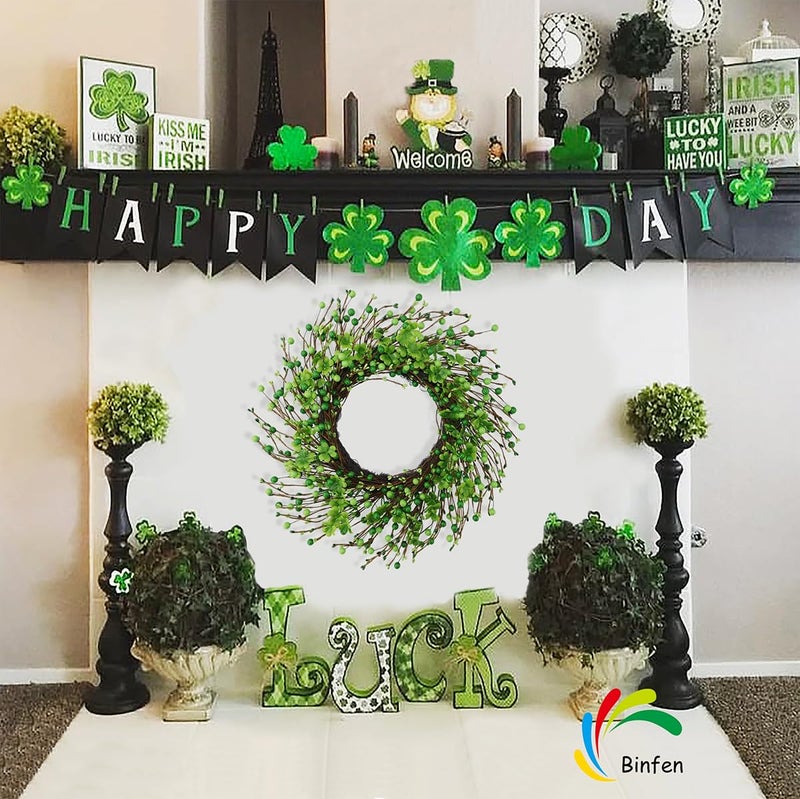 BINFEN St Patricks Day Wreath 20â€ â€“ Green Berry & Shamrock Clover Wreaths for Front Door, St. Patrickâ€™s Day Spring Summer Door Decorations Indoor Outdoor - Image 5