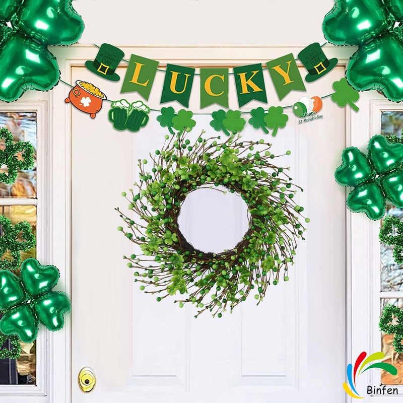 BINFEN St Patricks Day Wreath 20â€ â€“ Green Berry & Shamrock Clover Wreaths for Front Door, St. Patrickâ€™s Day Spring Summer Door Decorations Indoor Outdoor - Image 2