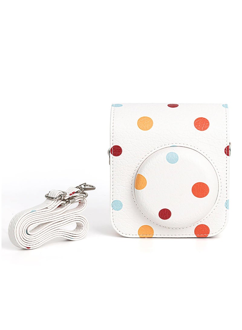 PU Leather Camera Case Compatible with Instax Mini 12 Instant Camera with Adjustable Strap and Pocket Colored Dots Storage Bag  - Image 1