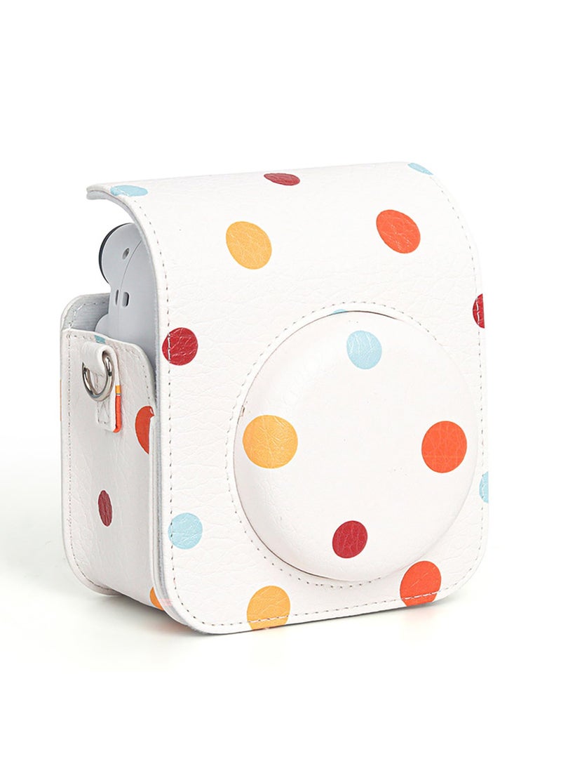 PU Leather Camera Case Compatible with Instax Mini 12 Instant Camera with Adjustable Strap and Pocket Colored Dots Storage Bag  - Image 3