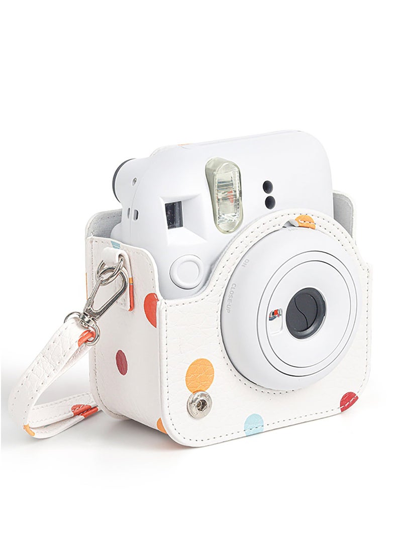 PU Leather Camera Case Compatible with Instax Mini 12 Instant Camera with Adjustable Strap and Pocket Colored Dots Storage Bag  - Image 2