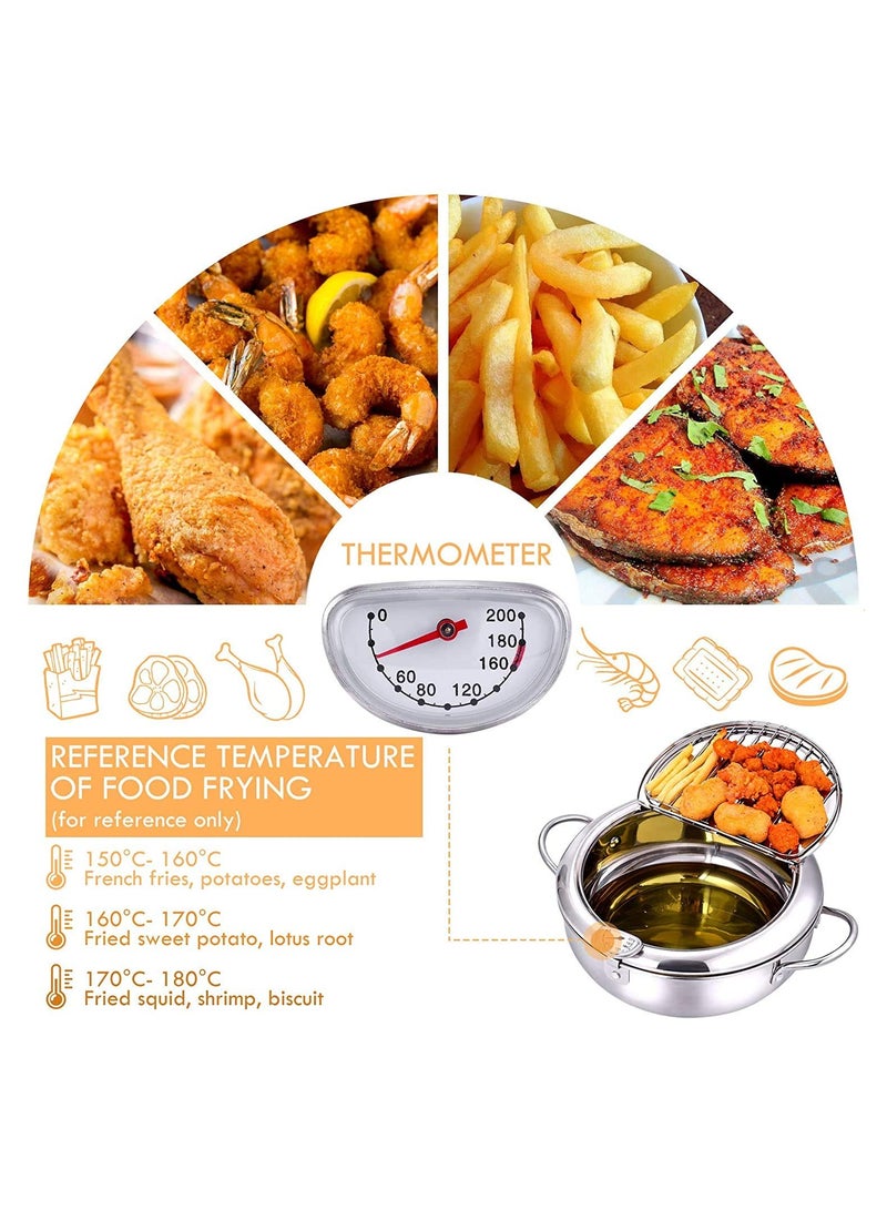 SYOSI Deep Fryer Pot 304 Stainless Steel with Temperature Control and Lid Japanese Style Tempura Fryer Pan Uncoated Fryer Diameter 9.4" - Image 5
