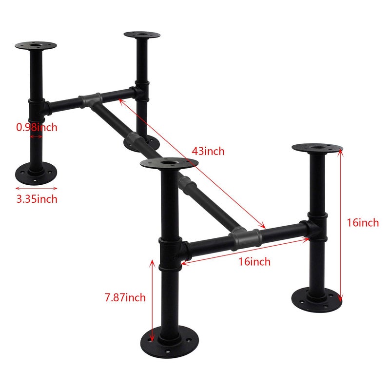 Itvexeme 16In Height x 16In Width x 43In Length Industrial Pipe Table Leg Set, Iron Base Legs for Coffee Tables, Desks, NightstandVintage, Dark Grey Black Rough Pipes - Image 3