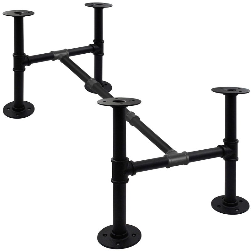 Itvexeme 16In Height x 16In Width x 43In Length Industrial Pipe Table Leg Set, Iron Base Legs for Coffee Tables, Desks, NightstandVintage, Dark Grey Black Rough Pipes - Image 1