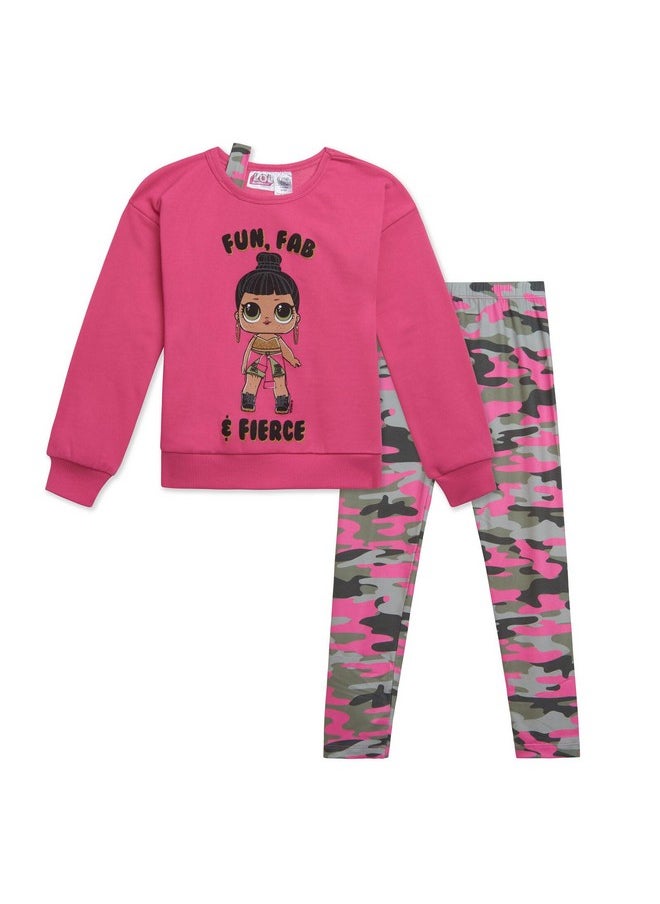 L.O.L. SURPRISE! L.O.L. Surprise! Honey Bun Big Girls Fleece Sweatshirt and Leggings Outfit Set Camo Hot Pink 14-16  - Image 1
