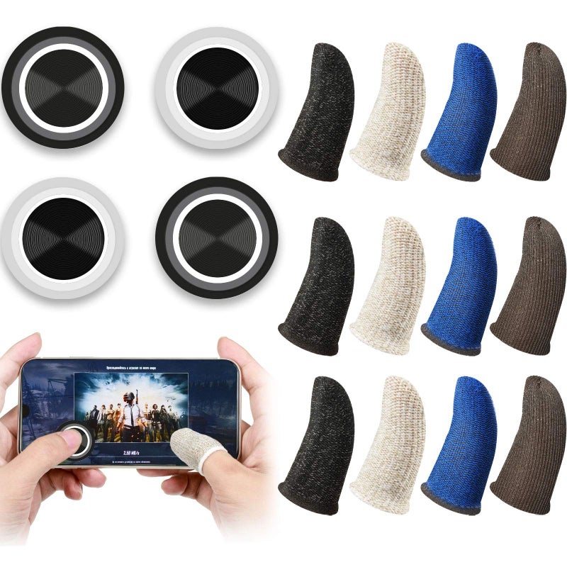 Weewooday 16 Pieces Phone Game Joystick Kits, 4 Touch Screen Game Control Joypad and 12 Gaming Finger Sleeve, Mobile Game Controller with Anti-Sweat Thumb Sleeves for Phones Tablets - Image 1