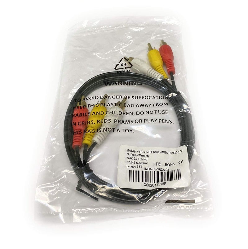 iMBAPrice 3FT RCA M/Mx3 Audio/Video Cable Gold Plated - Audio Video RCA Stereo Cable 3ft - Image 2