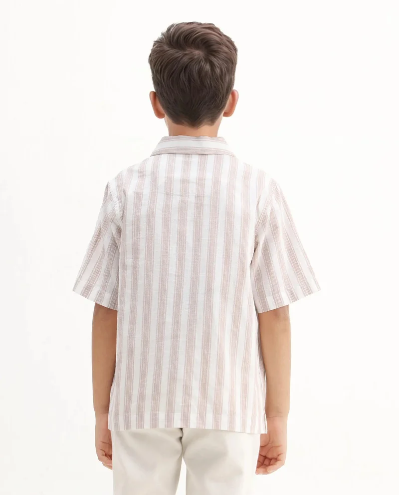 Rare Ones Rare Ones Kids Timo Brown Cotton Striped Button Closure Regular Fit Shirt