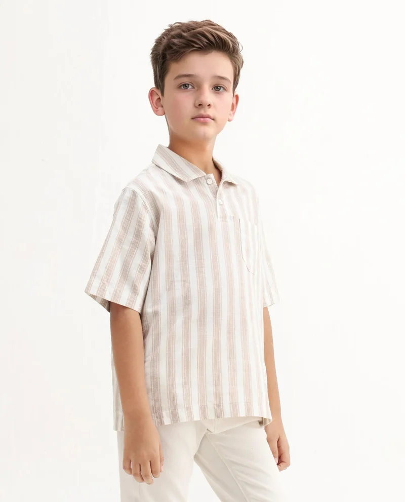 Rare Ones Rare Ones Kids Timo Brown Cotton Striped Button Closure Regular Fit Shirt