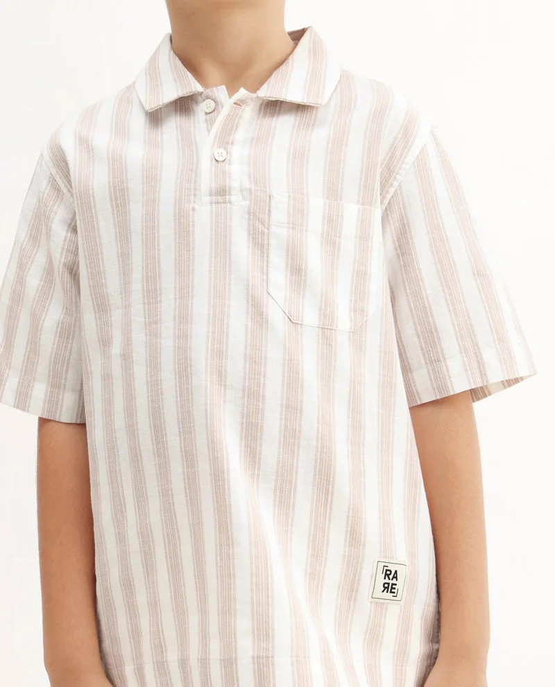 Rare Ones Rare Ones Kids Timo Brown Cotton Striped Button Closure Regular Fit Shirt