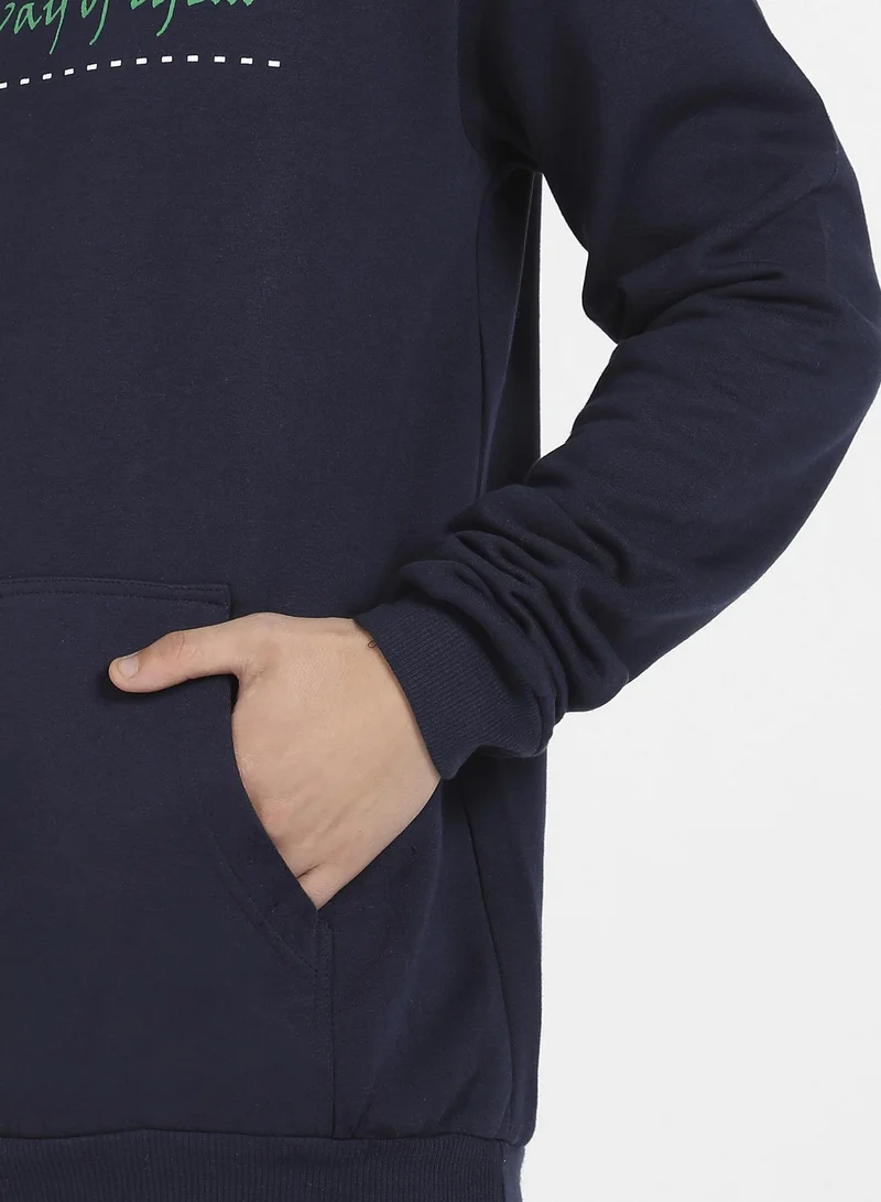 Campus Sutra Men's Navy Blue Football Way Of Life Hoodie With Kangaroo Pocket
