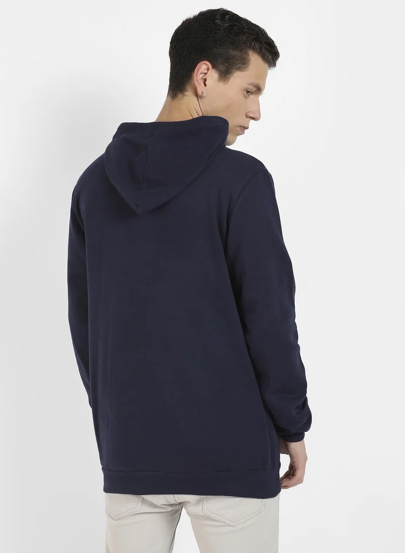 Campus Sutra Men's Navy Blue Football Way Of Life Hoodie With Kangaroo Pocket