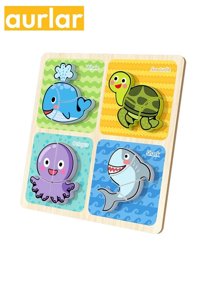Aurlar - 6 Sets Cartoon Wooden Puzzle Set for Toddlers, Includes Animals, Vegetables, Fruits, Transportation, Furniture, and Preschool Educational Toys - Image 1