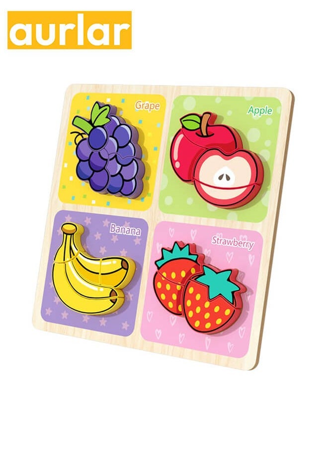 Aurlar - 6 Sets Cartoon Wooden Puzzle Set for Toddlers, Includes Animals, Vegetables, Fruits, Transportation, Furniture, and Preschool Educational Toys - Image 1