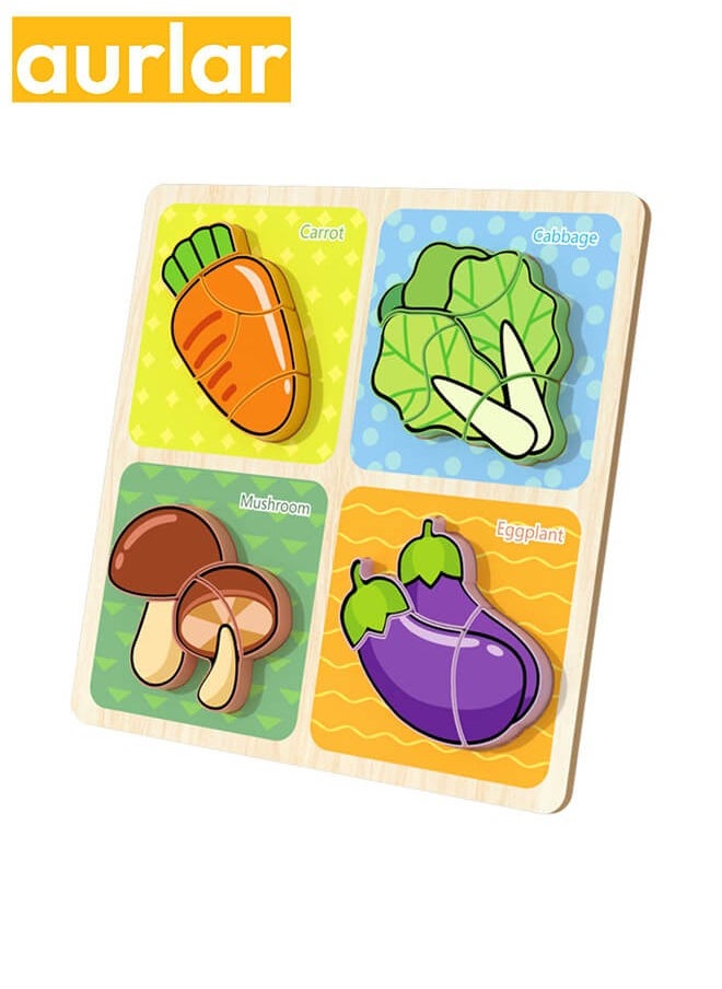 Aurlar - 6 Sets Cartoon Wooden Puzzle Set for Toddlers, Includes Animals, Vegetables, Fruits, Transportation, Furniture, and Preschool Educational Toys - Image 1